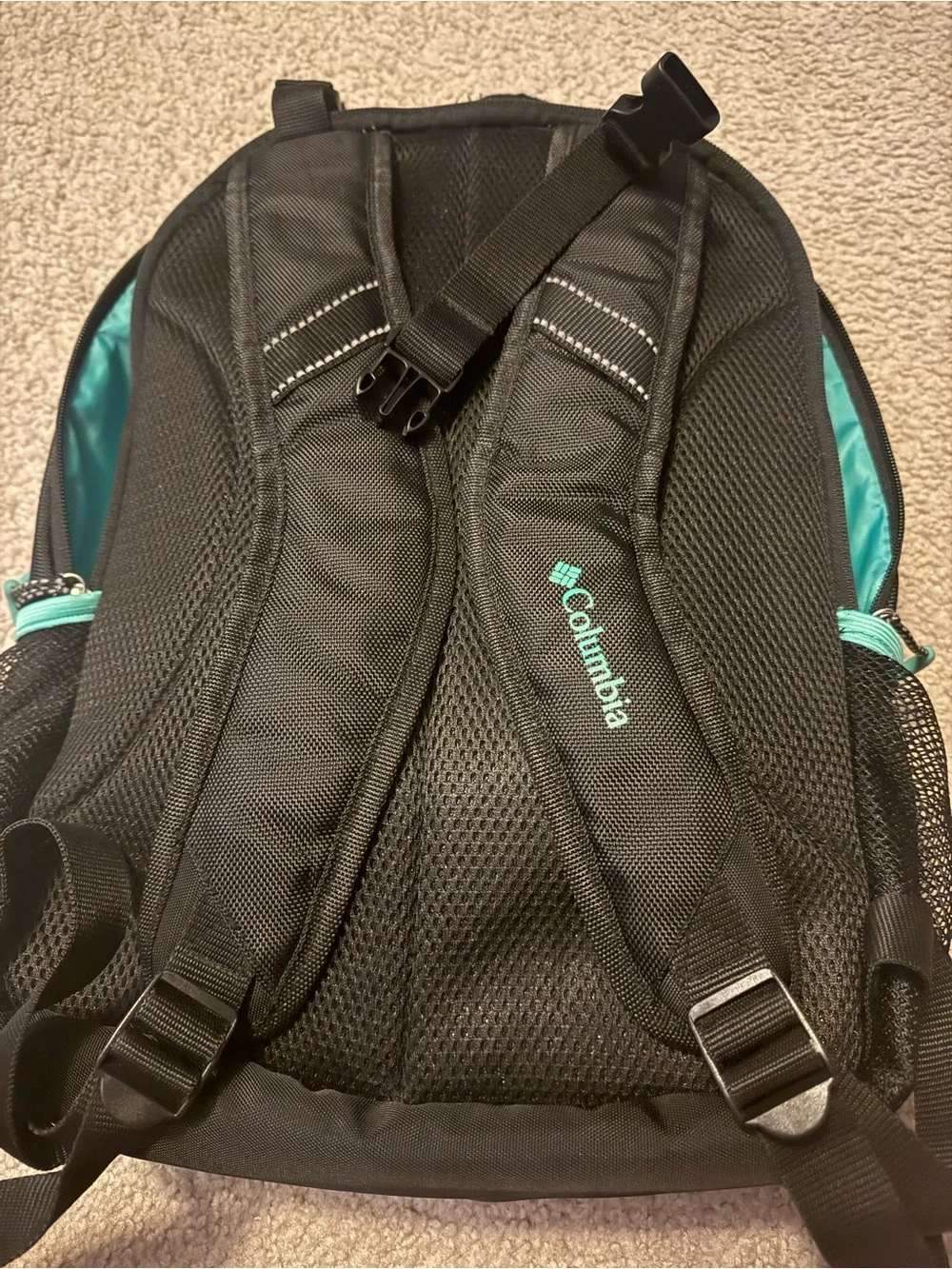 Columbia Black Diaper Bag Backpack with Teal Accents
